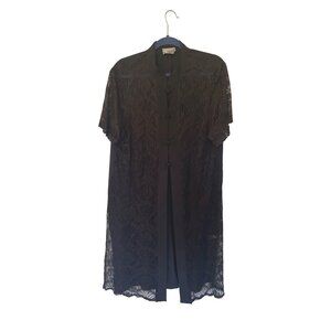 Vintage Fashion Bug Black Lace Short Sleeve Duster Jacket Toggle Frog Closure 20
